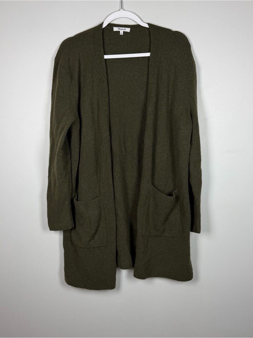 Madewell Kent Cardigan Sweater Coziest Yarn Olive Green Wool Fall Cozy Small